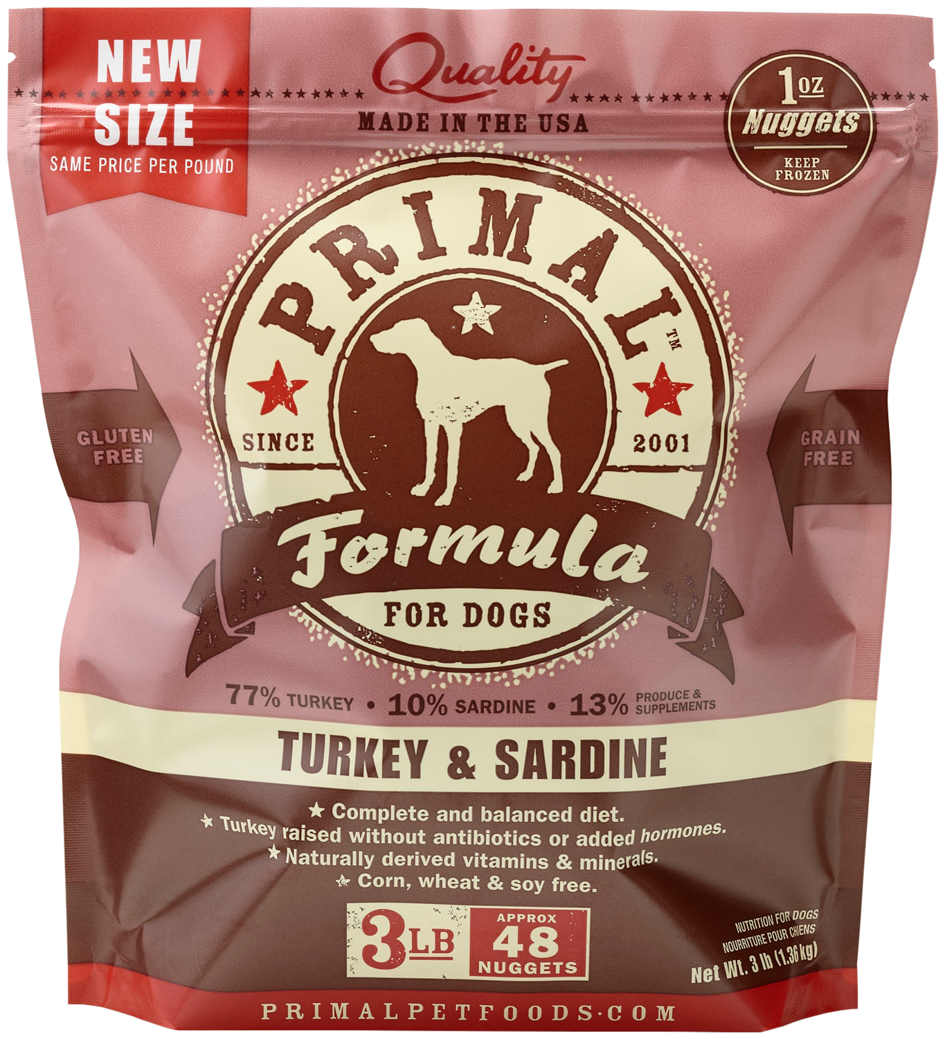 Primal Frozen Raw Turkey & Sardine 3lbs For Dogs