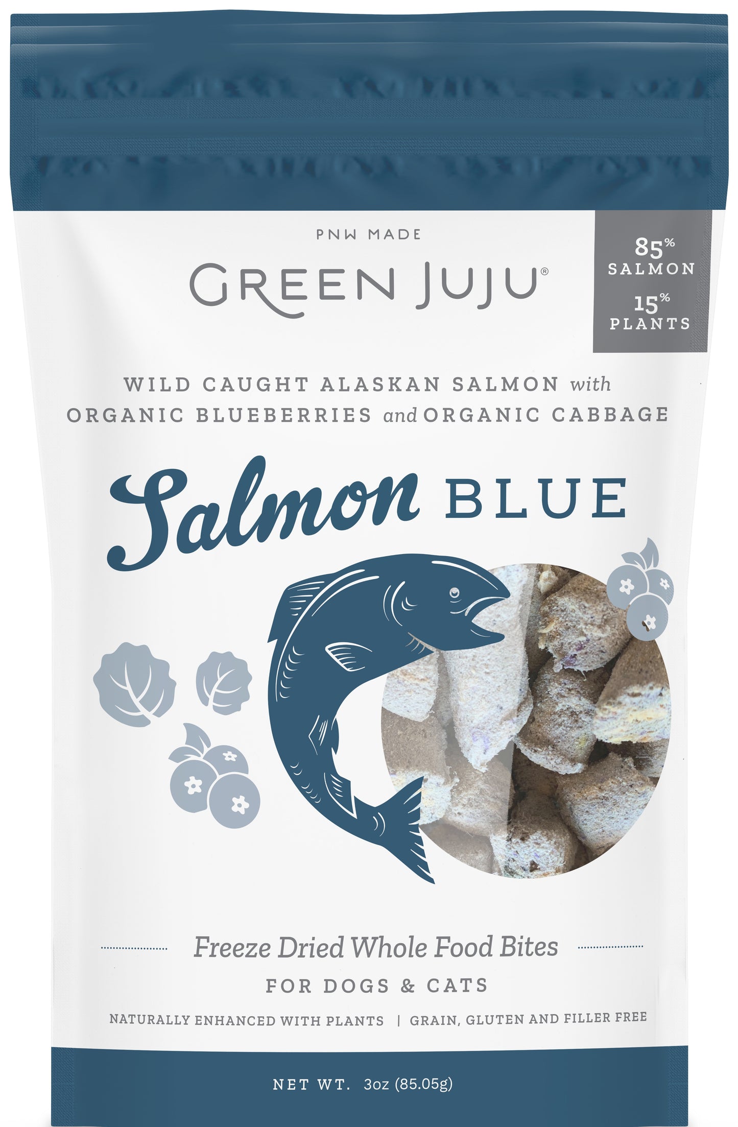 Green JuJu Salmon Blue Freeze Dried Whole Bites 3oz
