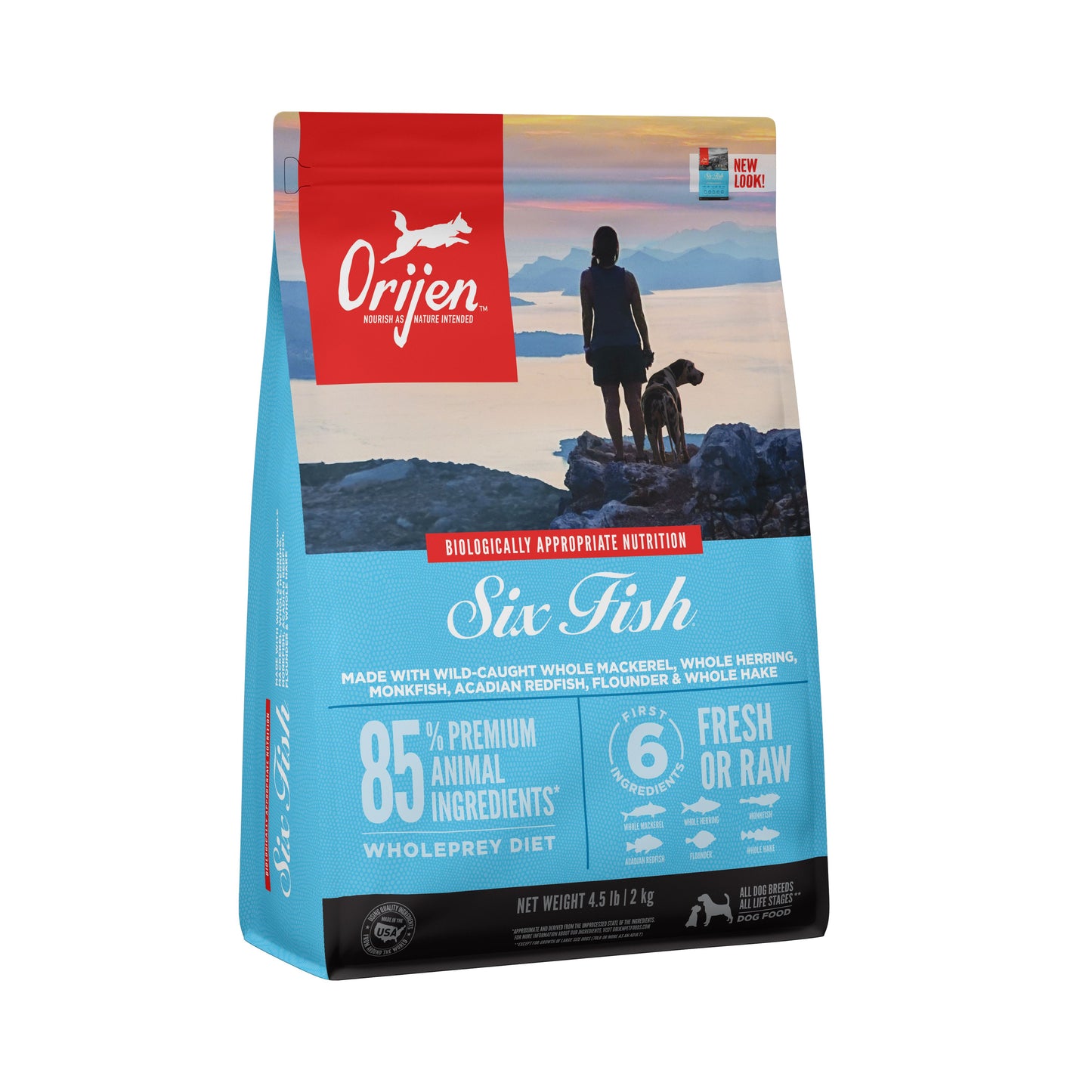 Orijen Six Fish Wild Caught Mackerel, Herring, Monkfish, Acadian fish, Flounder & Hake 4.5lb For Dogs