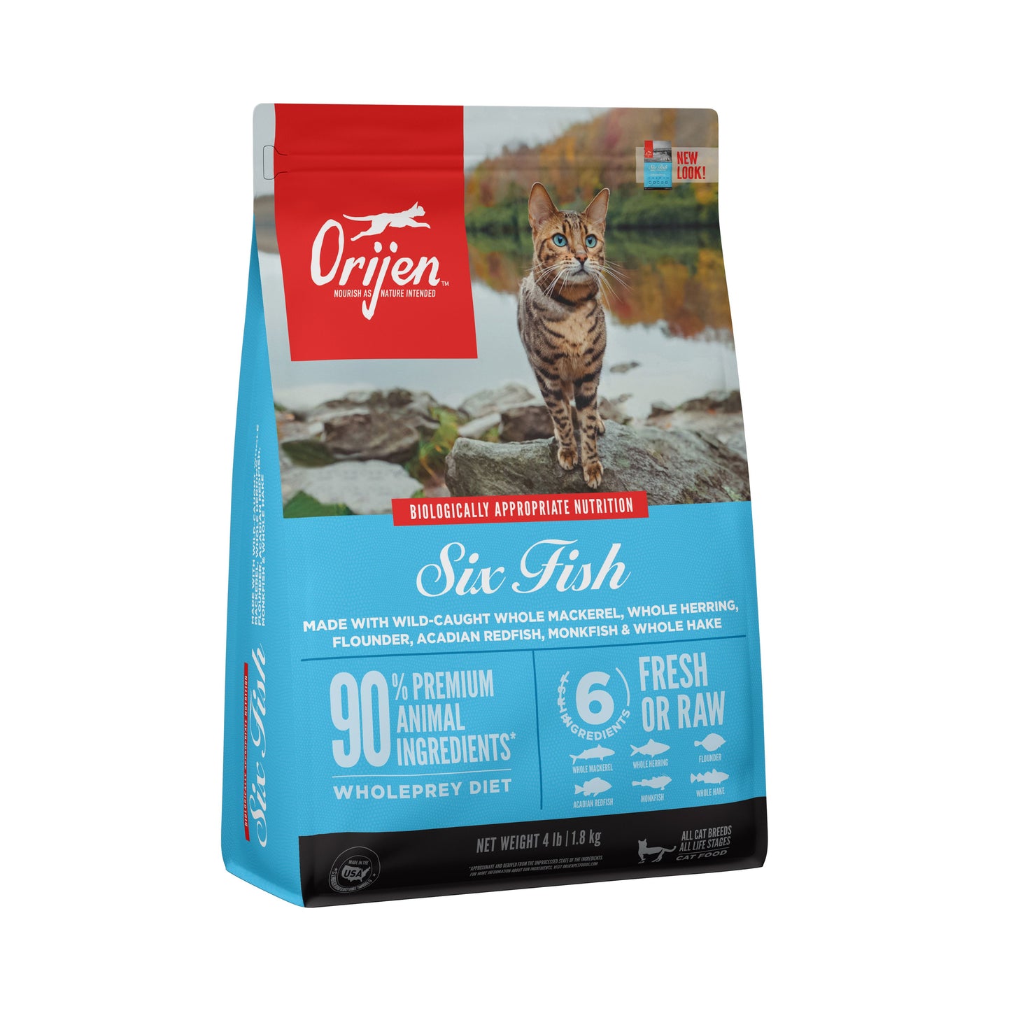 Orijen Six Fish Mackerel, Herring, Flounder, Acadian Redfish, Monkfish & Whole Hake 4lbs for Cats