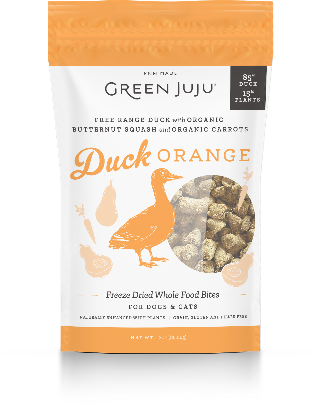 Green Juju Duck Orange Freeze Dried Whole Bites 3oz