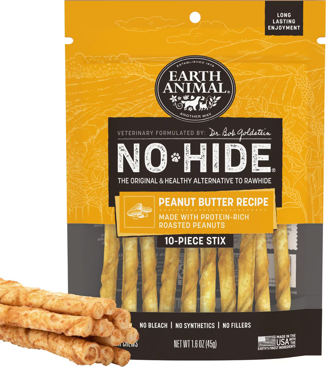 Earth Animal No-Hide Peanut Butter Stix 10ct