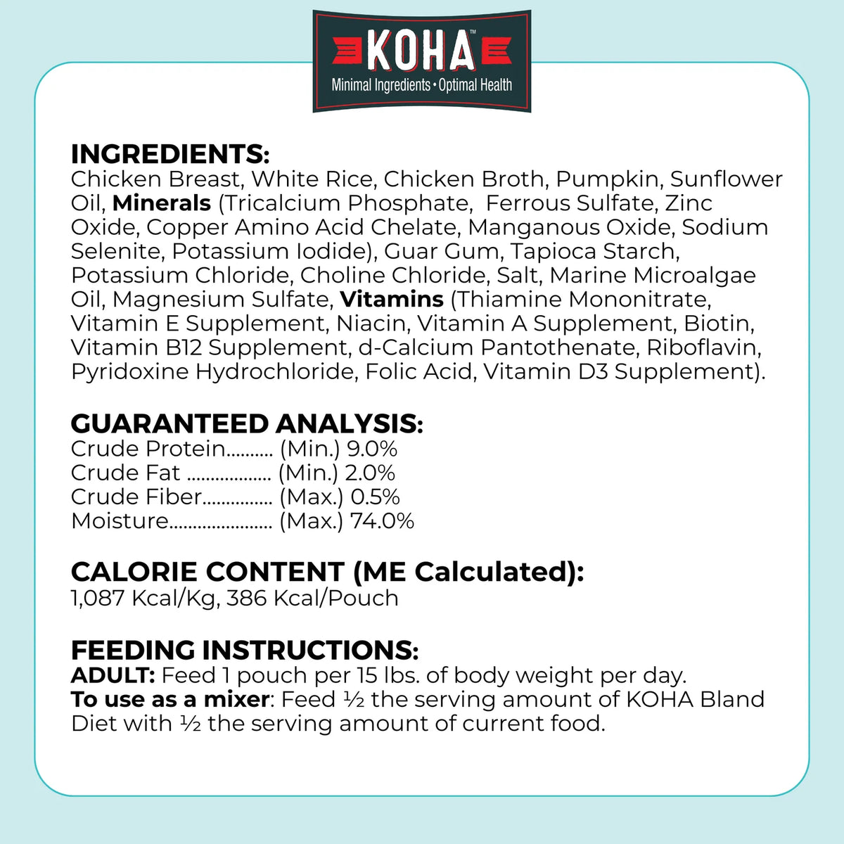 KOHA Bland Diet Chicken & White Rice 12.5oz Case for Dogs