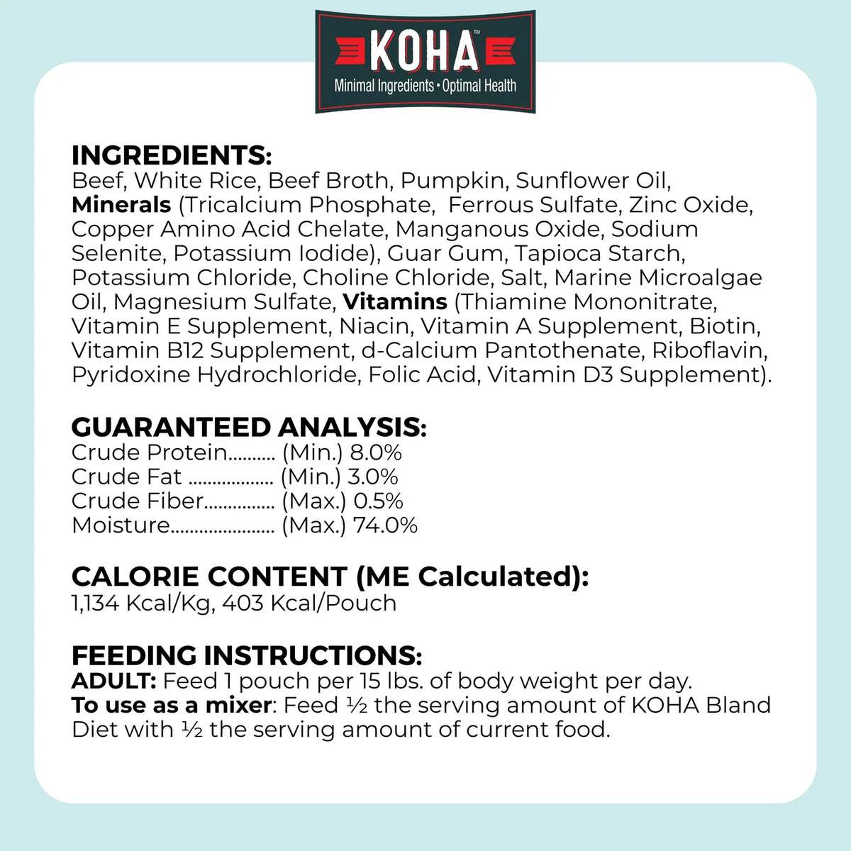 KOHA Bland Diet Beef & White Rice 12.5oz for Dogs