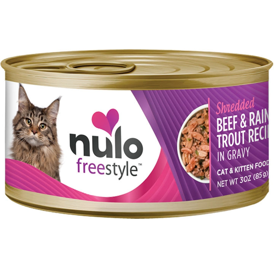 Nulo Shredded Beef & Rainbow Trout in Gravy 3oz Case For Cats