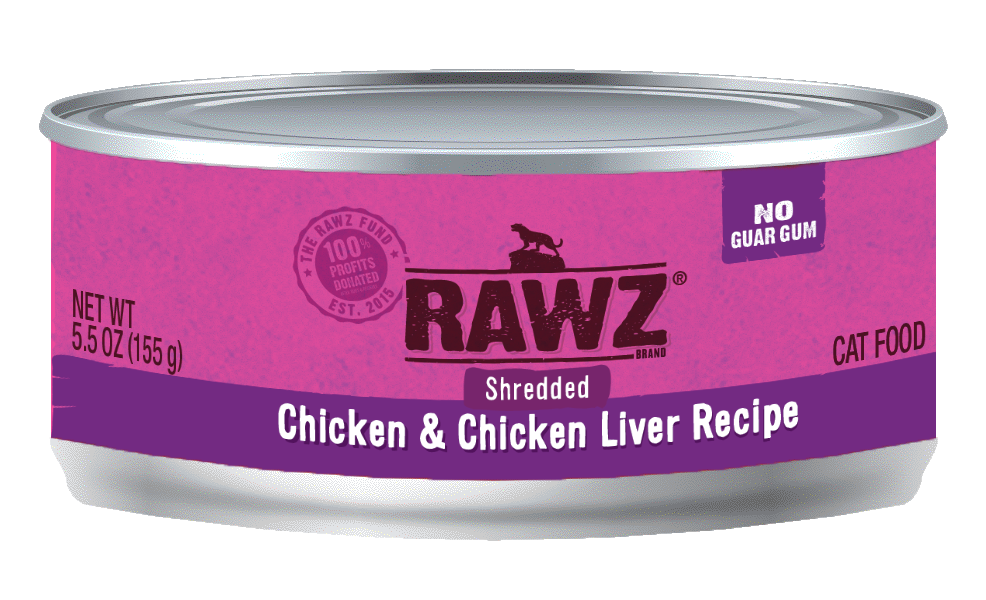 Rawz Shredded Chicken & Chicken Liver 5.5oz 24ct Case for Cats