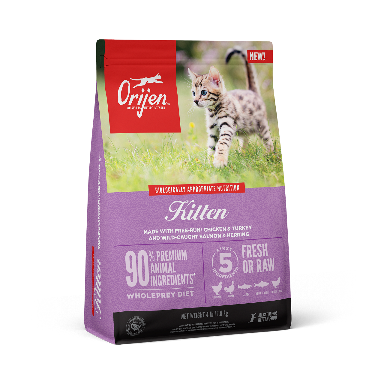Orijen Kitten Chicken, Turkey, Salmon & Herring 4lbs for Cats