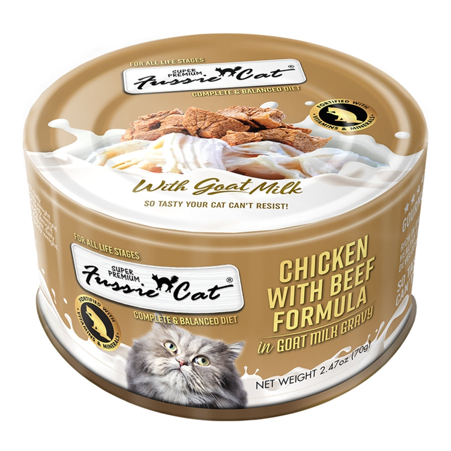 Fussie Cat Chicken Beef Goat Milk 2.47oz Case for Cats