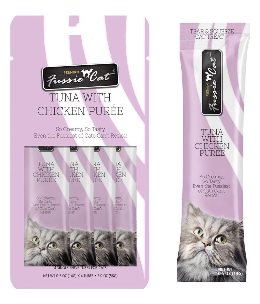Fussie Cat Tuna & Chicken Purée Treat 0.5oz for Cats 4pk