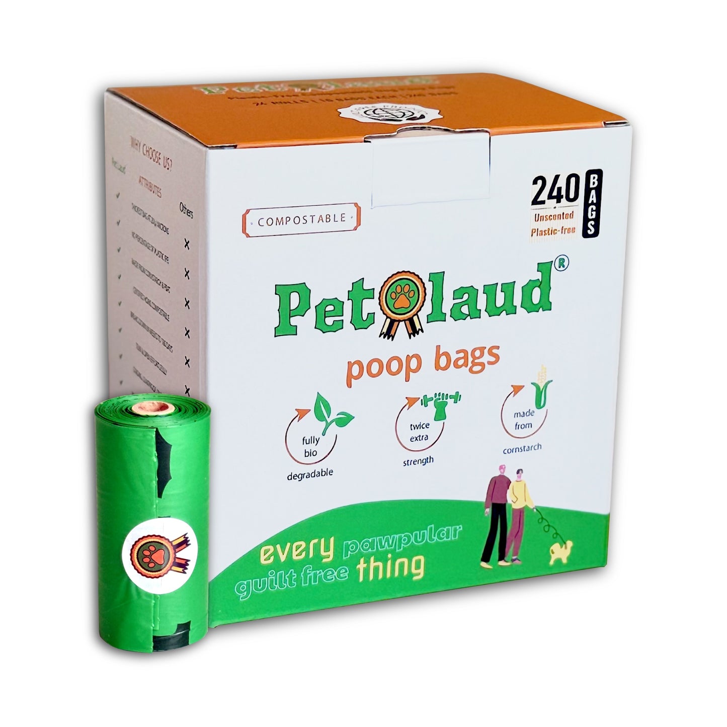 Pet Laud Compostable Poop Bags 240ct 24 Rolls 9" x 13" For Dogs