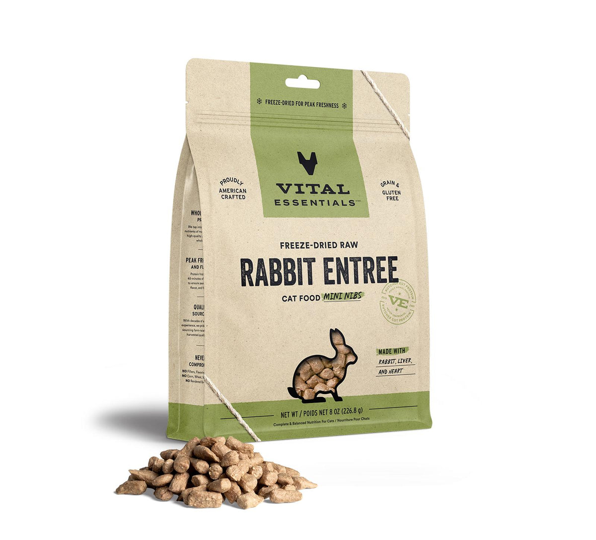 Vital Essentials Rabbit Entree Cat Nibs 8oz for Dogs